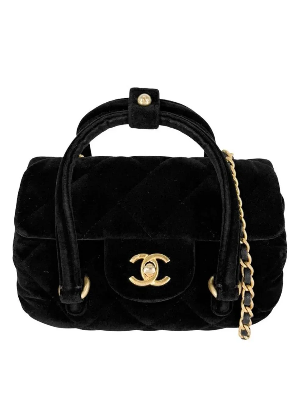 Chanel 2-Way Shoulder Crossbody Quilted Bag Velvet Turnlock CC Logo Velour